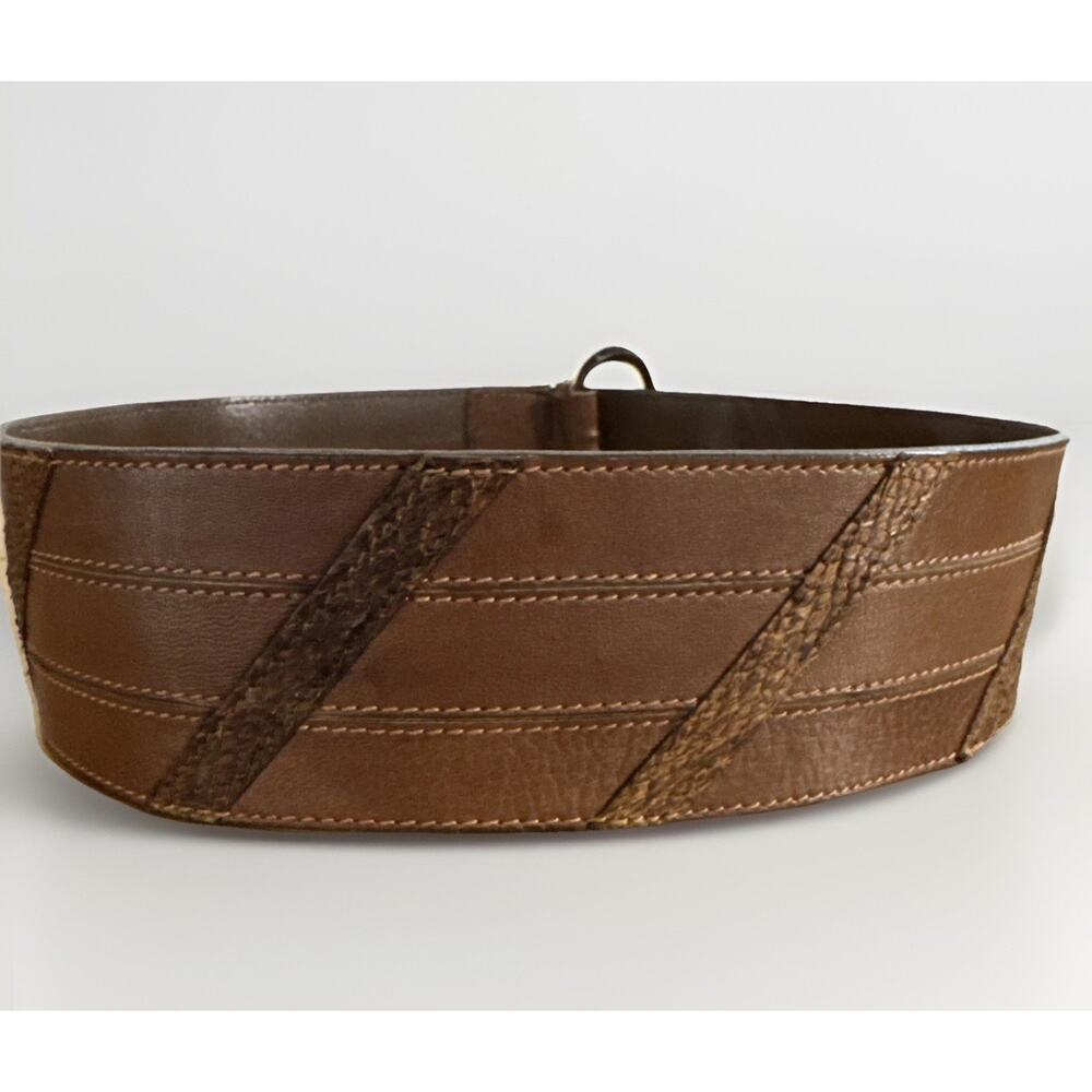Vintage Giorgio Armani Wide Brown Leather Belt Made in Italy - Picture 2 of 4